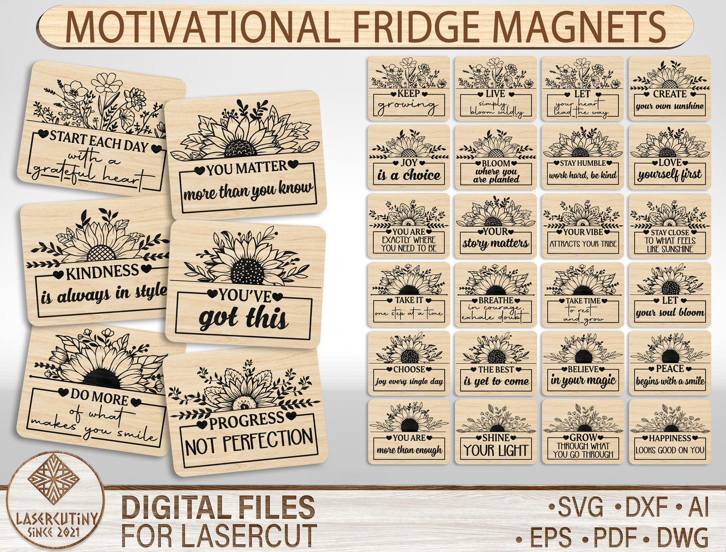 Motivational Fridge Magnet SVG Bundle for xTool and Glowforge