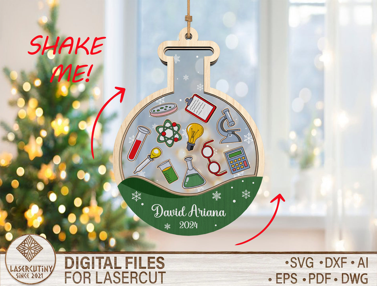 Personalized Chemistry Teacher Shaker Ornament SVG for Glowforge and xTool