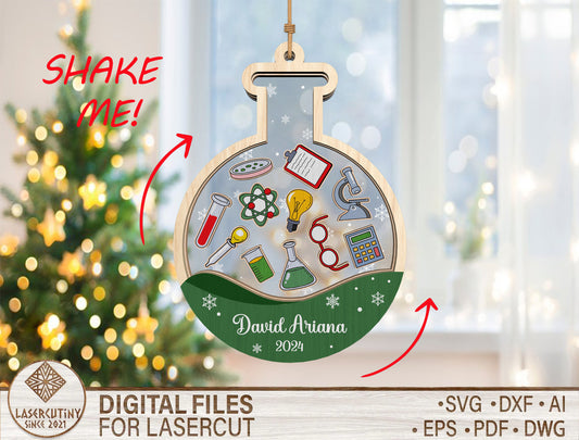 Personalized Chemistry Teacher Shaker Ornament SVG for Glowforge and xTool