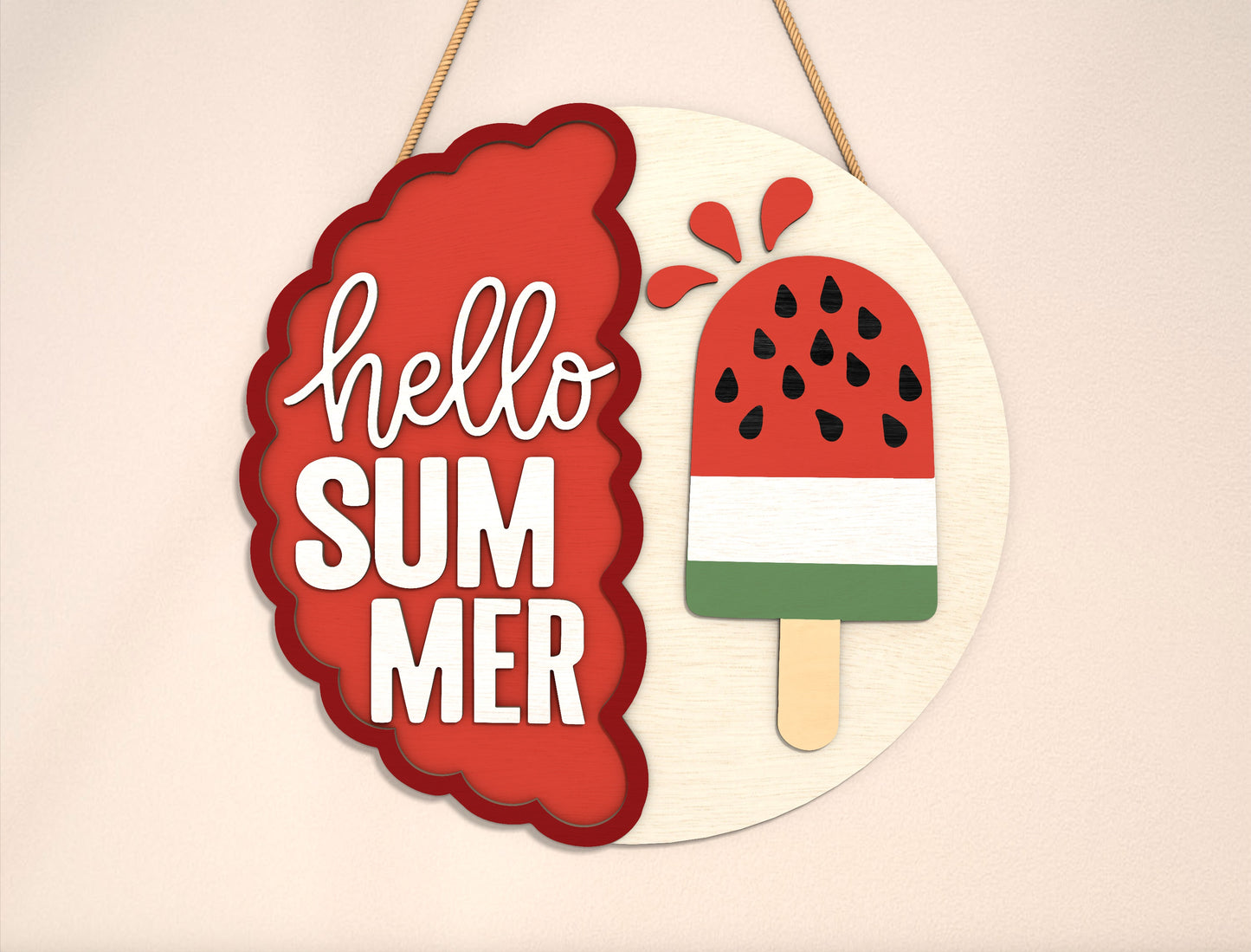 “Hello Summer” Watermelon Popsicle SVG Door Sign for Glowforge