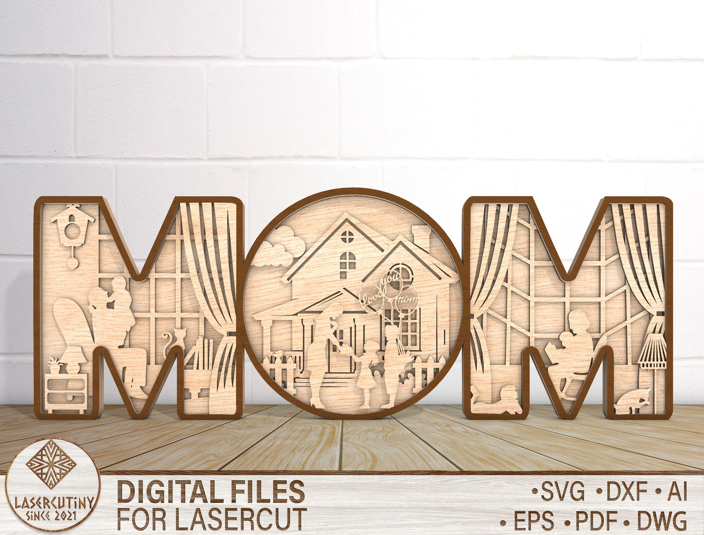 MOM Multilayer Shadow Box SVG Mother and Child for LightBurn and xTool