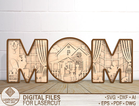 MOM Multilayer Shadow Box SVG Mother and Child for LightBurn and xTool