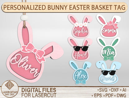 Personalized Easter Basket Tag SVG Bunny Name 7 Designs for Glowforge and xTool