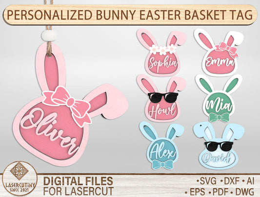 Personalized Easter Basket Tag SVG Bunny Name 7 Designs for Glowforge and xTool