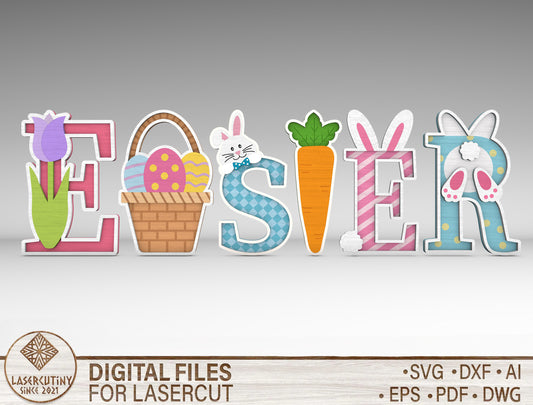 EASTER Multilayer Letter Bunny Egg Tabletop Sign SVG for Glowforge