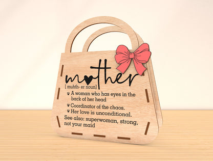 Mother’s Day Purse Sign Laser Cut File Bundle | Mom Quote Decor | Layered Wooden Handbag Design | Glowforge, xTool, LightBurn, etc.