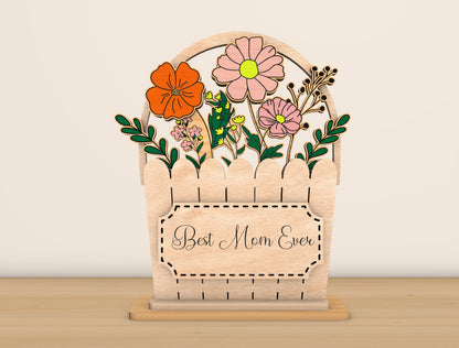 Mother's Day Flower Basket Sign SVG Bundle for LightBurn and xTool