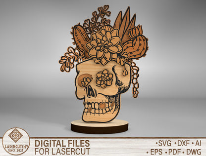 Halloween Skull Cactus Plant Multilayer SVG for LightBurn Glowforge xTool