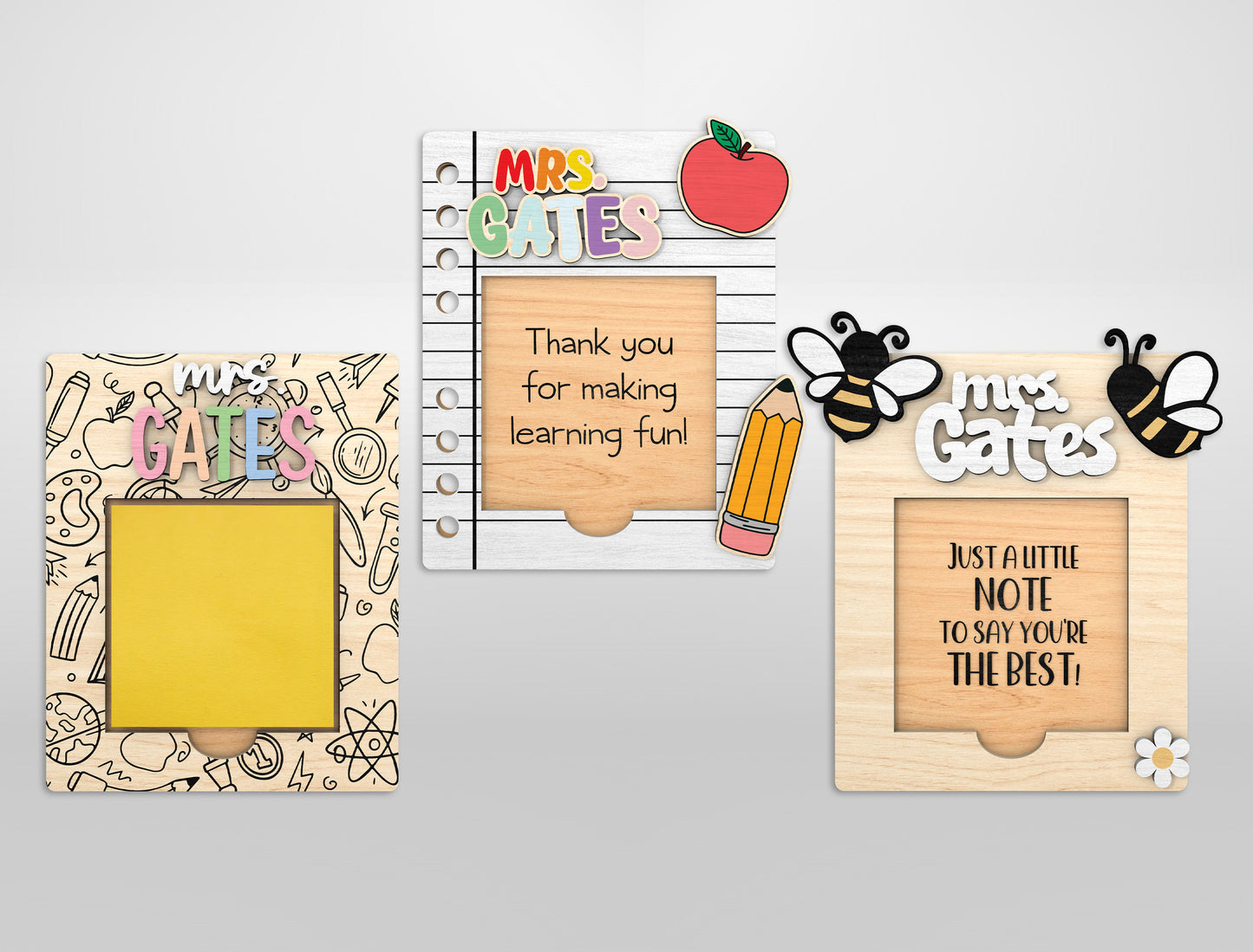 Personalized Teacher Note Pad Holder Bundle Laser Cut File for xTool and Glowforge