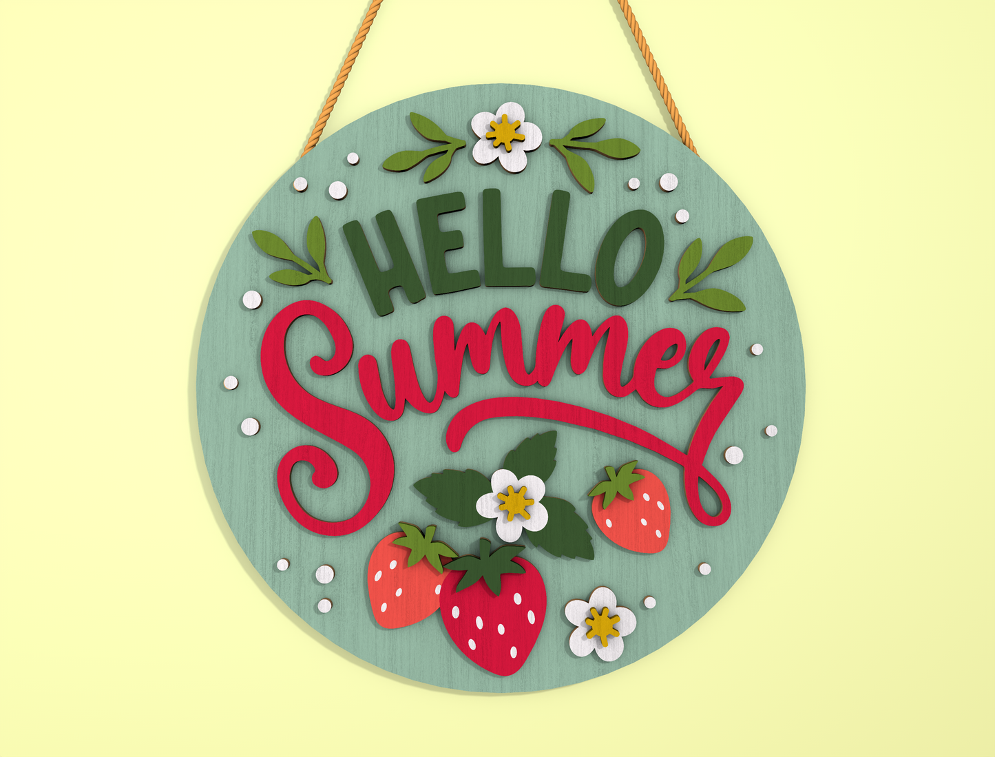 Hello Summer Strawberry Door Hanger SVG Laser Cut File for Glowforge and xTool
