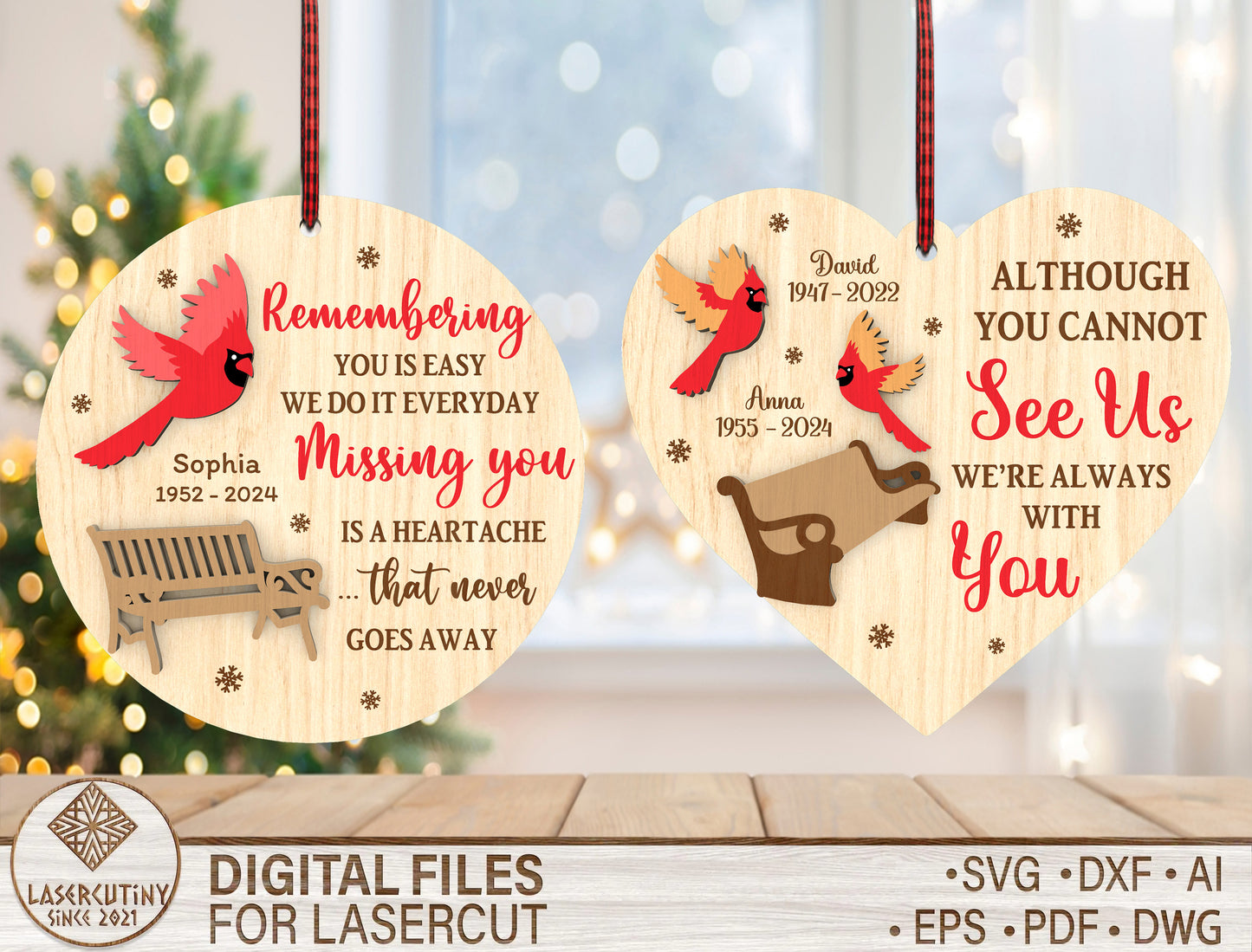 Cardinal Memorial Ornament SVG Heart Remembrance Quote Decor Laser Cut File for Glowforge