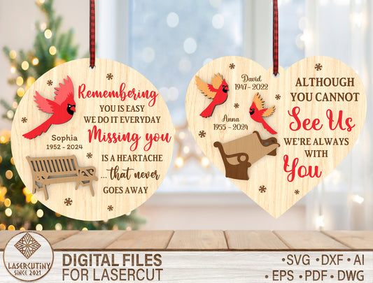 Cardinal Memorial Ornament SVG Heart Remembrance Quote Decor Laser Cut File for Glowforge