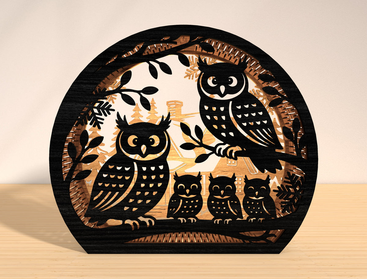 Owl Family Winter Village Christmas Lantern SVG Bundle 1