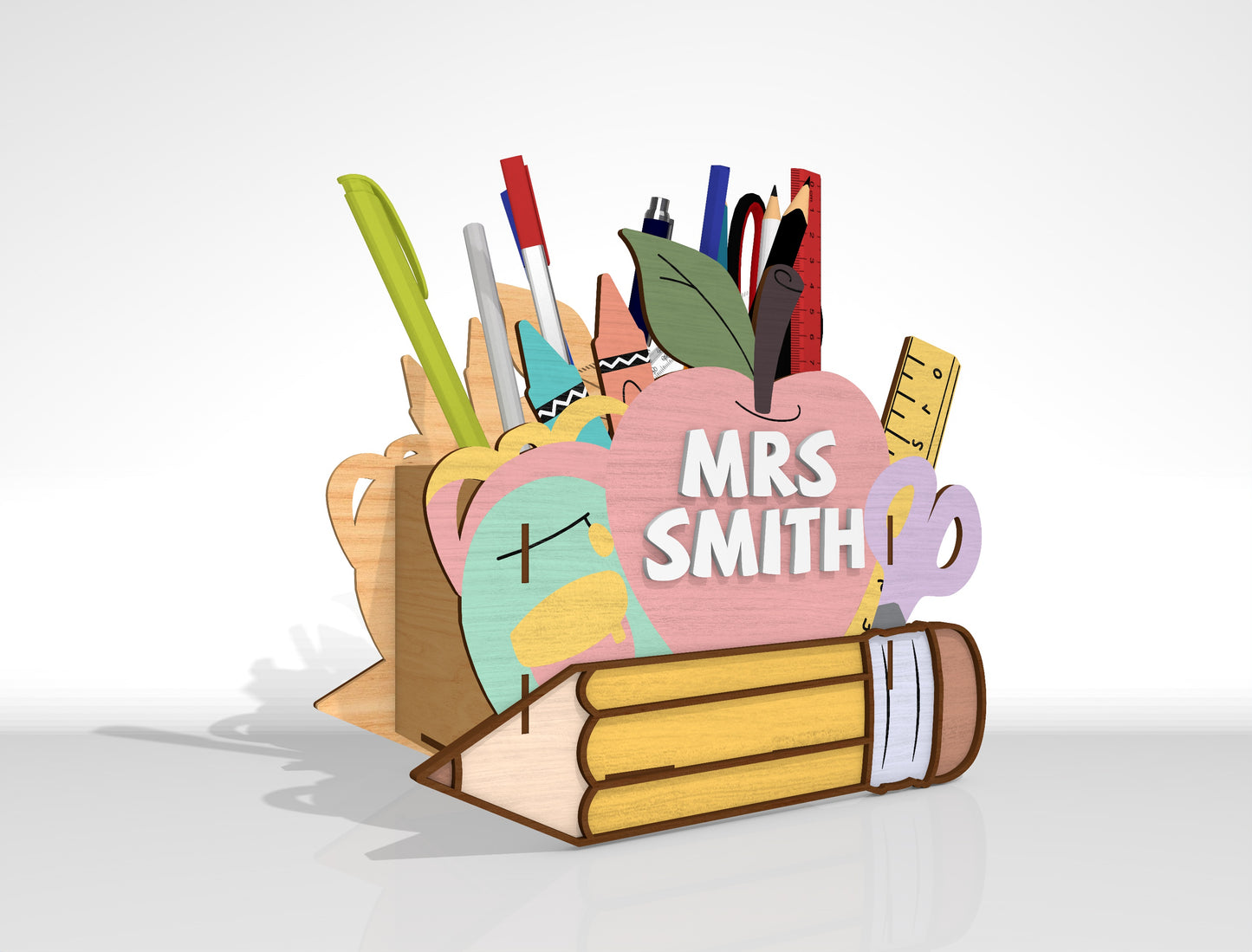Personalized Teacher Pencil Holder SVG Bundle Laser Cut File File for Glowforge, LightBurn
