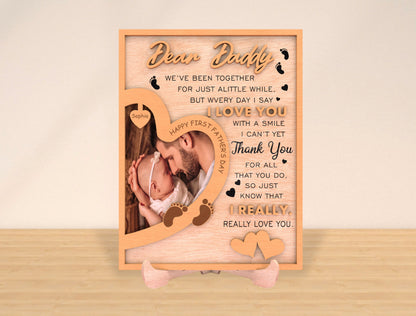 Bear Buddy First Father's Day Photo Frame SVG Laser Cut File for xTool and Glowforge