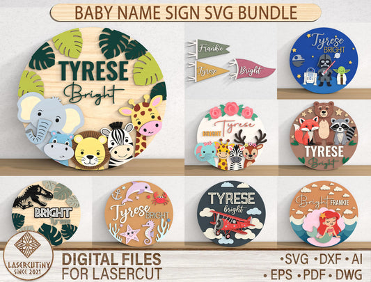 Personalized Baby Name SVG Bundle for Glowforge LightBurn