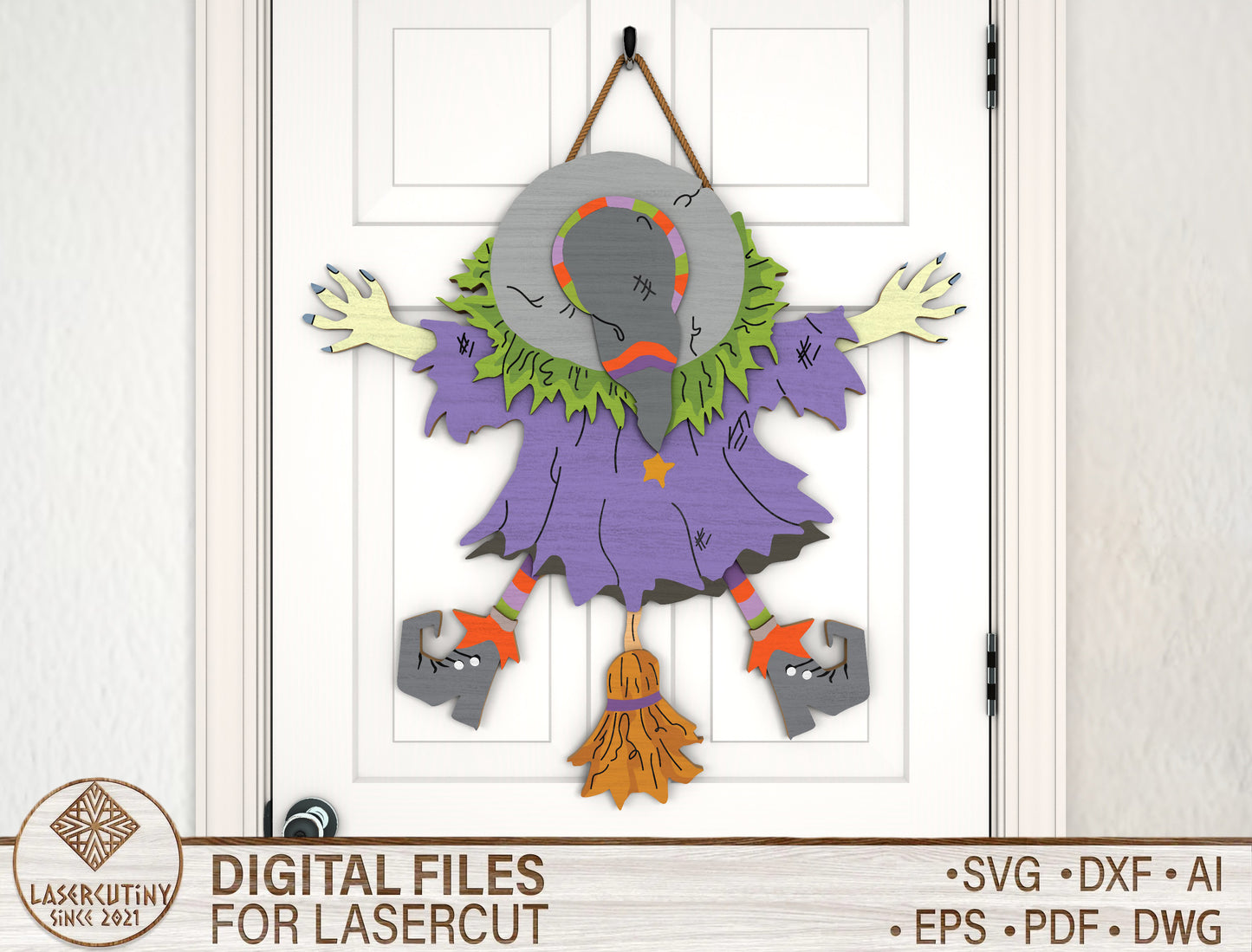 Halloween Crashed Witch Door Hanger SVG for Glowforge xTool