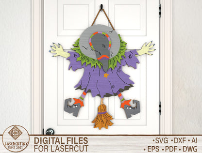 Halloween Crashed Witch Door Hanger SVG for Glowforge xTool