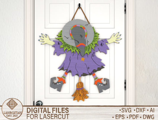 Halloween Crashed Witch Door Hanger SVG for Glowforge xTool