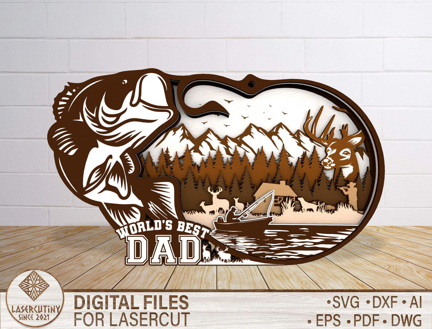 Best Buckin Daddy Hunting Fishing Sign SVG Laser Cut File for Glowforge and xTool