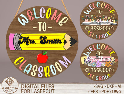 Personalized Pencil Classroom Door Sign Laser Cut File SVG for Glowforge and LightBurn