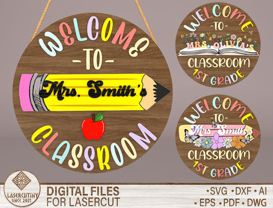 Personalized Pencil Classroom Door Sign Laser Cut File SVG for Glowforge and LightBurn