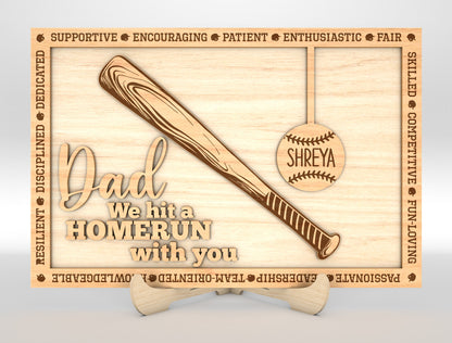 "Daddy We Hit A Home Run With You" Baseball Trophy Sign SVG for Glowforge and xTool