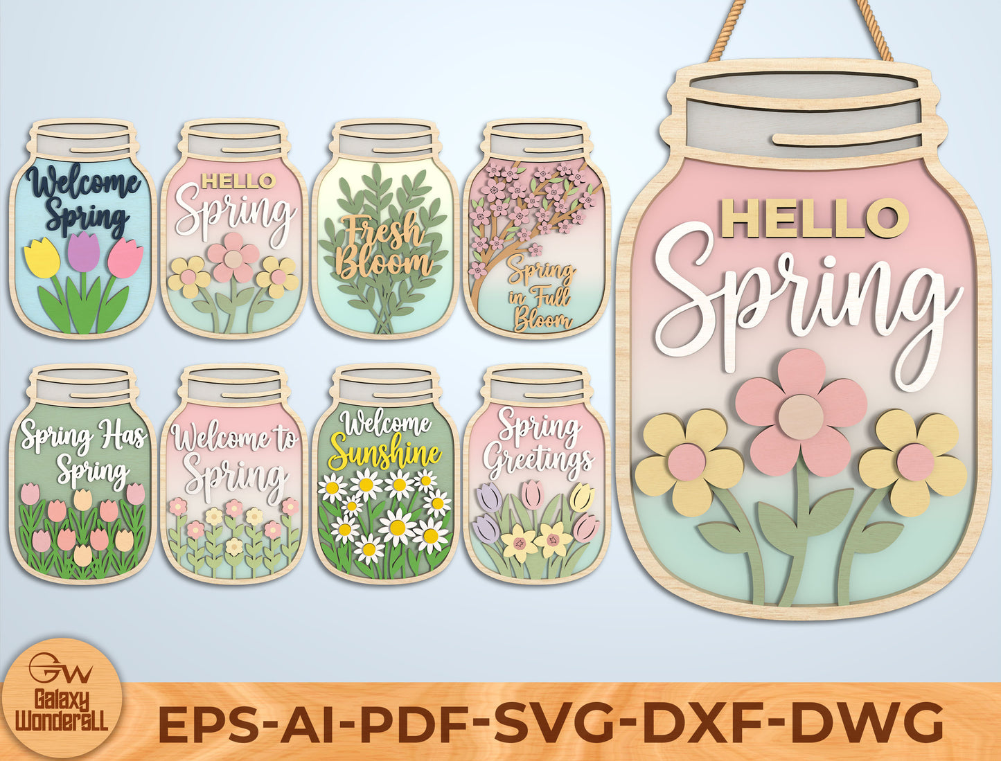Spring Mason Jar Door Hanger Laser Cut File | Ready to Cut | Glowforge, xTool, LightBurn, etc.