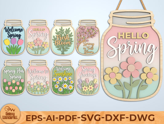 Spring Mason Jar Door Hanger Laser Cut File | Ready to Cut | Glowforge, xTool, LightBurn, etc.