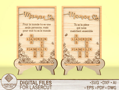Personalized Mom Crossword Puzzle Sign SVG Laser Cut File for LightBurn and xTool