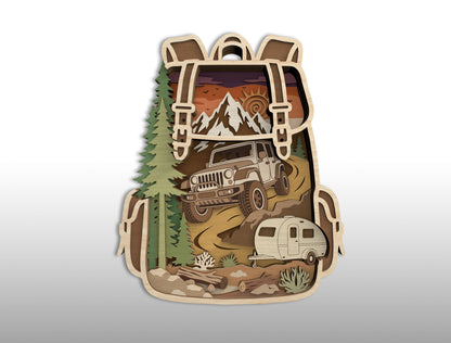 Adventure Multilayer Laser Cut File Bundle for Glowforge xTool LightBurn Camping Hiking SVG 14 Designs