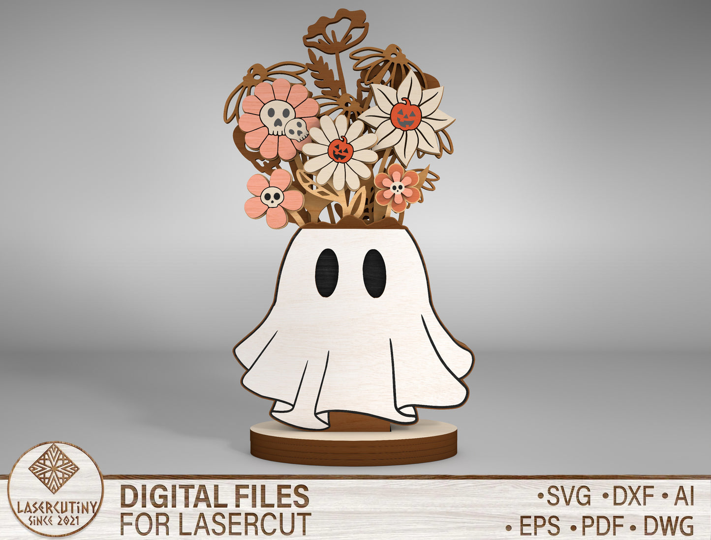 Halloween Ghost Plant Multilayer SVG Standing Shelf Sitter for LightBurn Glowforge xTool