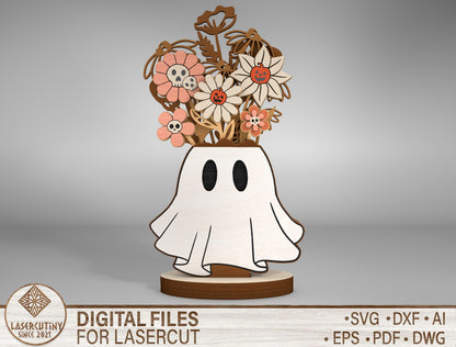 Halloween Ghost Plant Multilayer SVG Standing Shelf Sitter for LightBurn Glowforge xTool