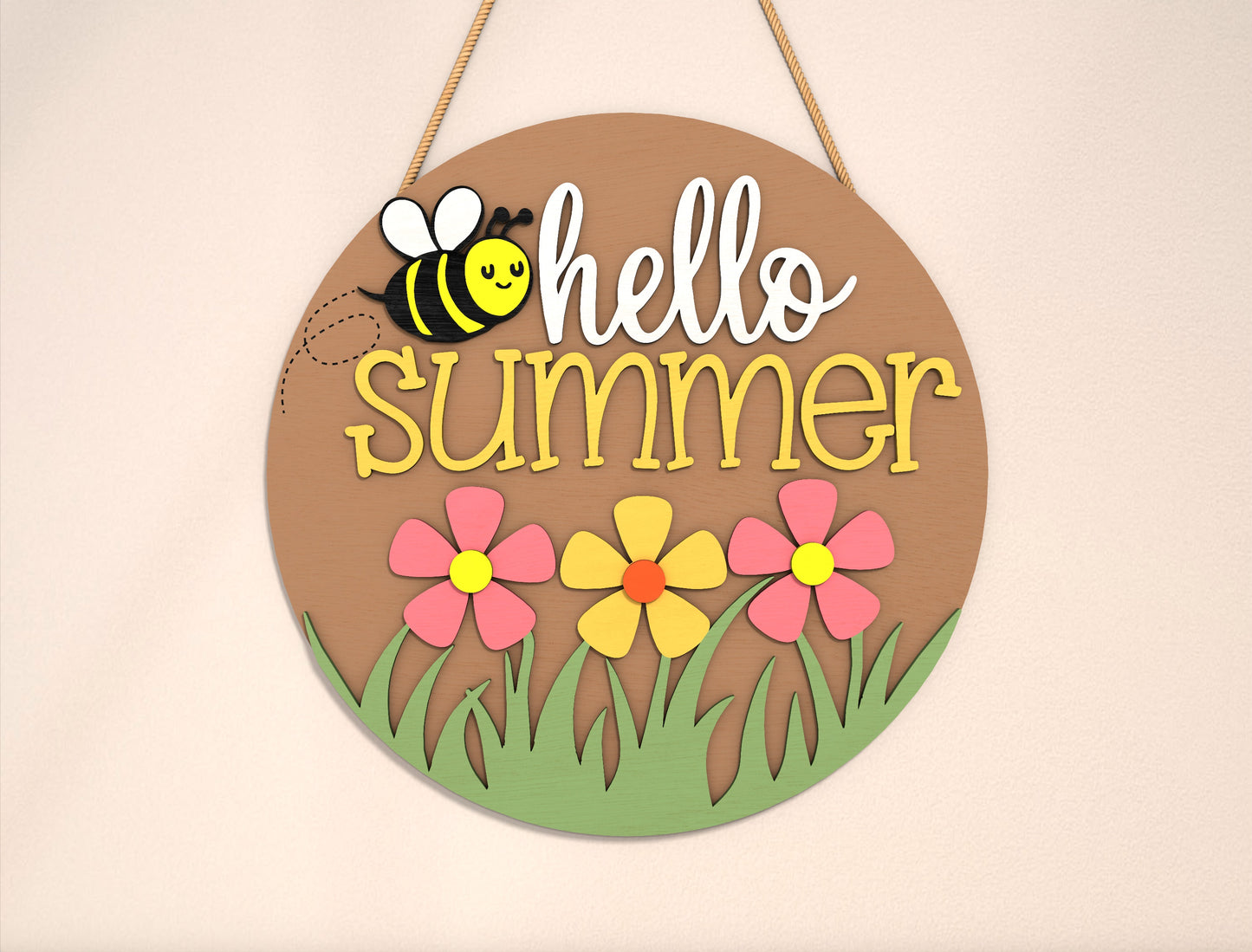 “Hello Summer” Bee Flower SVG Door Sign for Glowforge