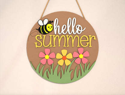 “Hello Summer” Bee Flower SVG Door Sign for Glowforge