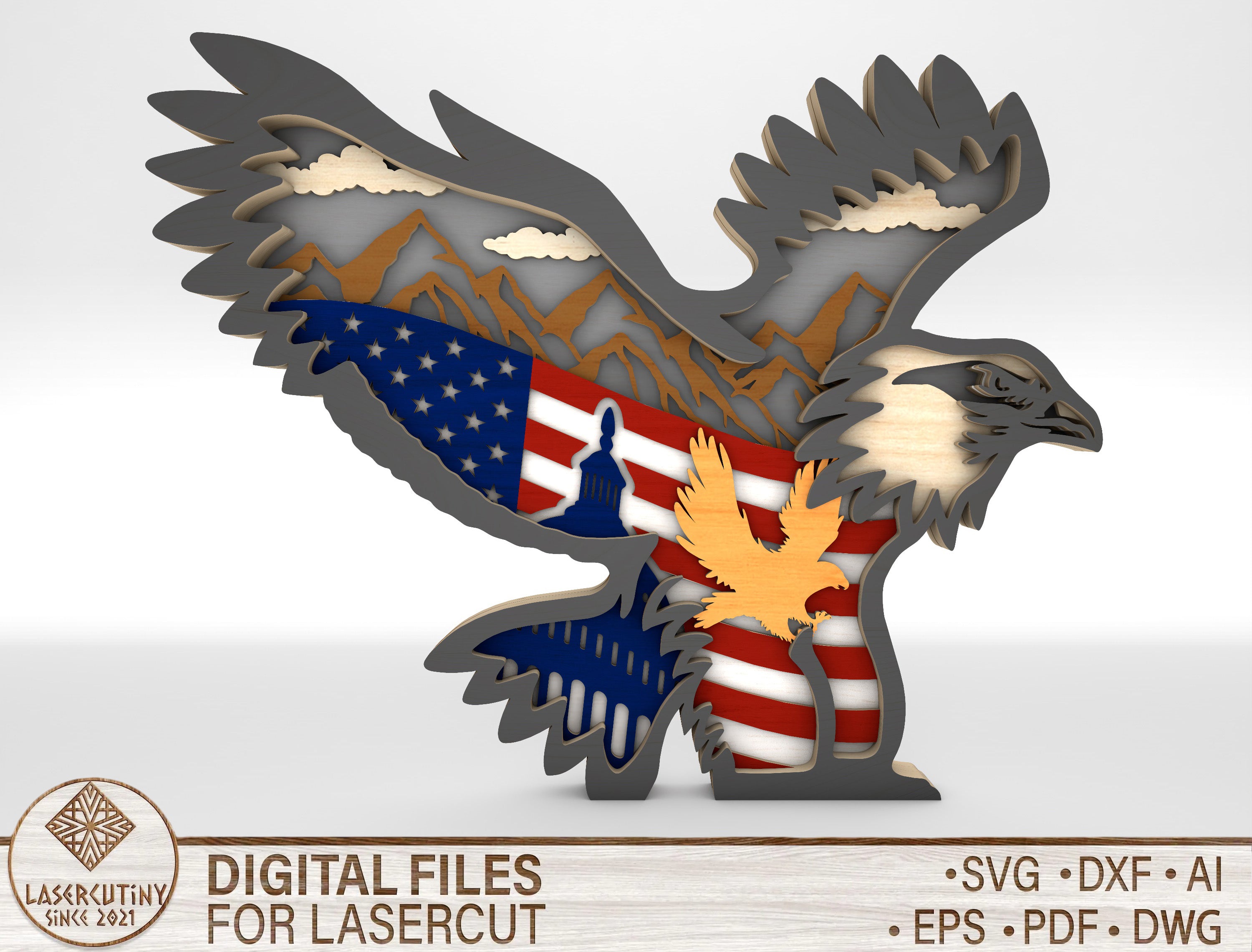 Layered Eagle Flag SVG Glowforge xTool