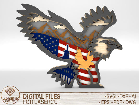 Layered Eagle Flag SVG Laser Cut File for Glowforge and xTool