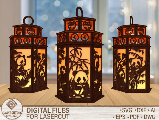 Panda Lantern SVG Laser Cut File for LightBurn and Glowforge