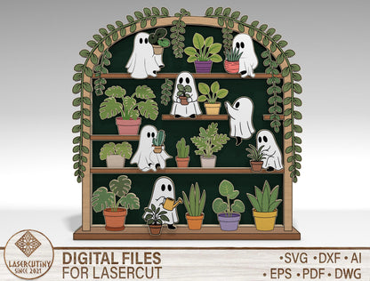 Ghost Plant Shelf SVG Halloween Houseplant Laser Cut Decor for Glowforge