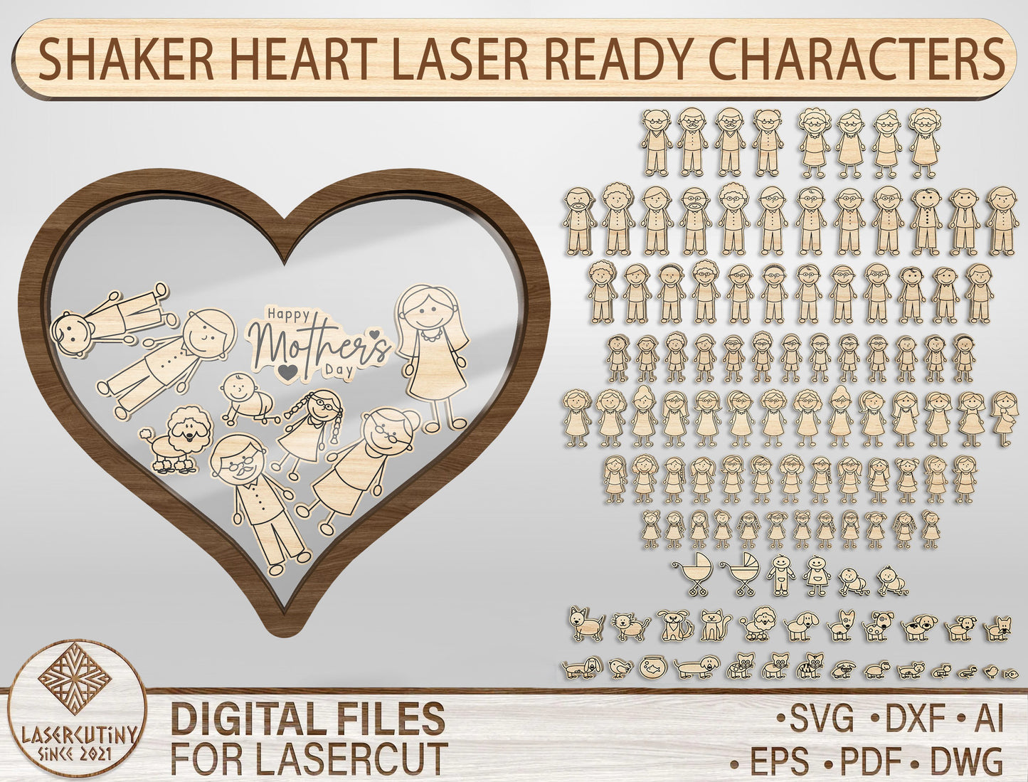 Cute Family Shaker Heart SVG Bundle for Glowforge and xTool