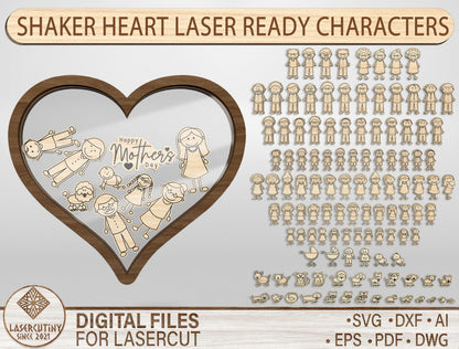 Cute Family Shaker Heart SVG Bundle for Glowforge and xTool