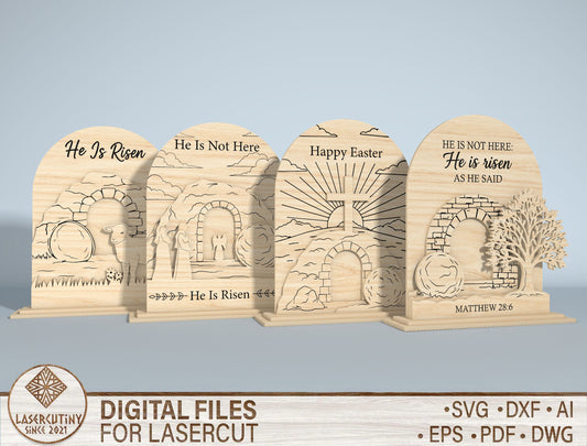 Christian Easter Tabletop SVG Bundle Engraved Scene for Glowforge