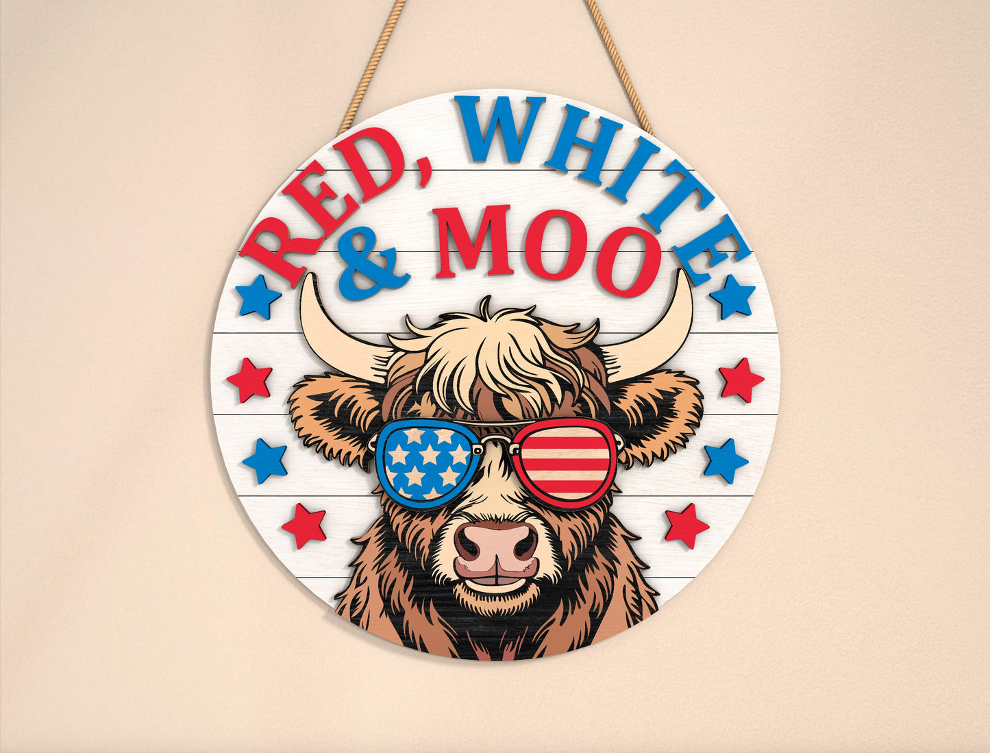 Red White and Moo Highland Cow SVG Laser Cut File for Glowforge