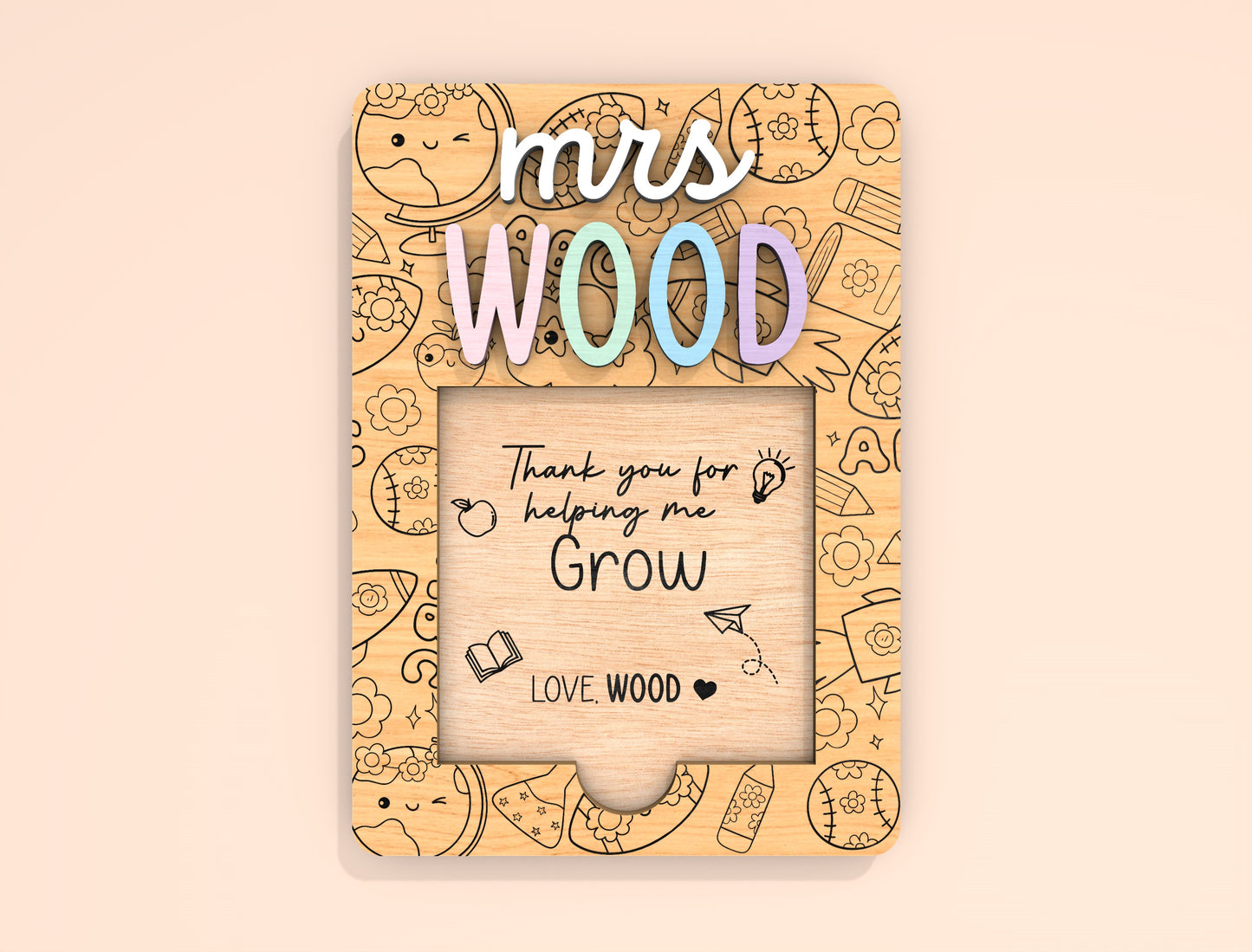 Personalized Teacher Note Holder SVG Laser Cut File for Glowforge and xTool