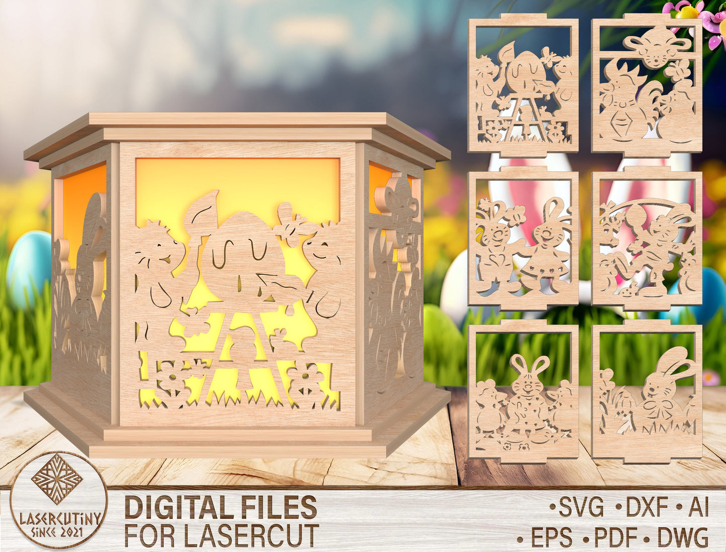 Easter Shadow Box Lantern SVG Bunny Egg Light for xTool and LightBurn