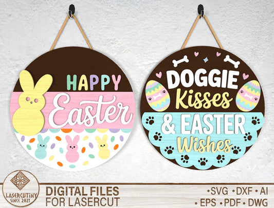 Happy Easter Bunny Door Sign SVG Doggie Kisses Pet Lover for LightBurn