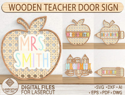 Personalized Apple Classroom Door Sign Laser Cut File for LightBurn and Glowforge