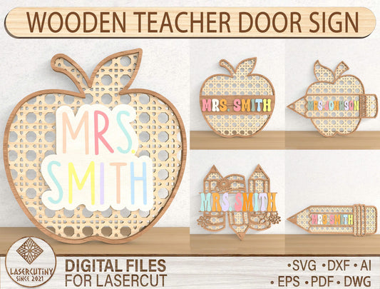 Personalized Apple Classroom Door Sign Laser Cut File for LightBurn and Glowforge