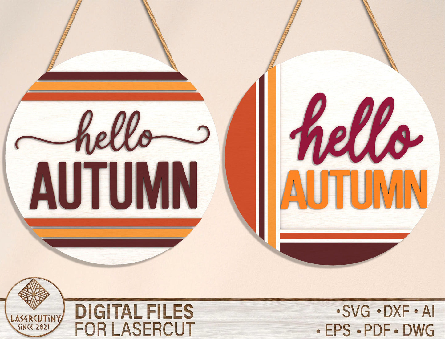 Hello Autumn SVG Set for Glowforge xTool LightBurn | 2 Designs