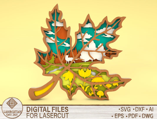 Multilayer Maple Leaf Forest Scene SVG for Glowforge xTool LightBurn